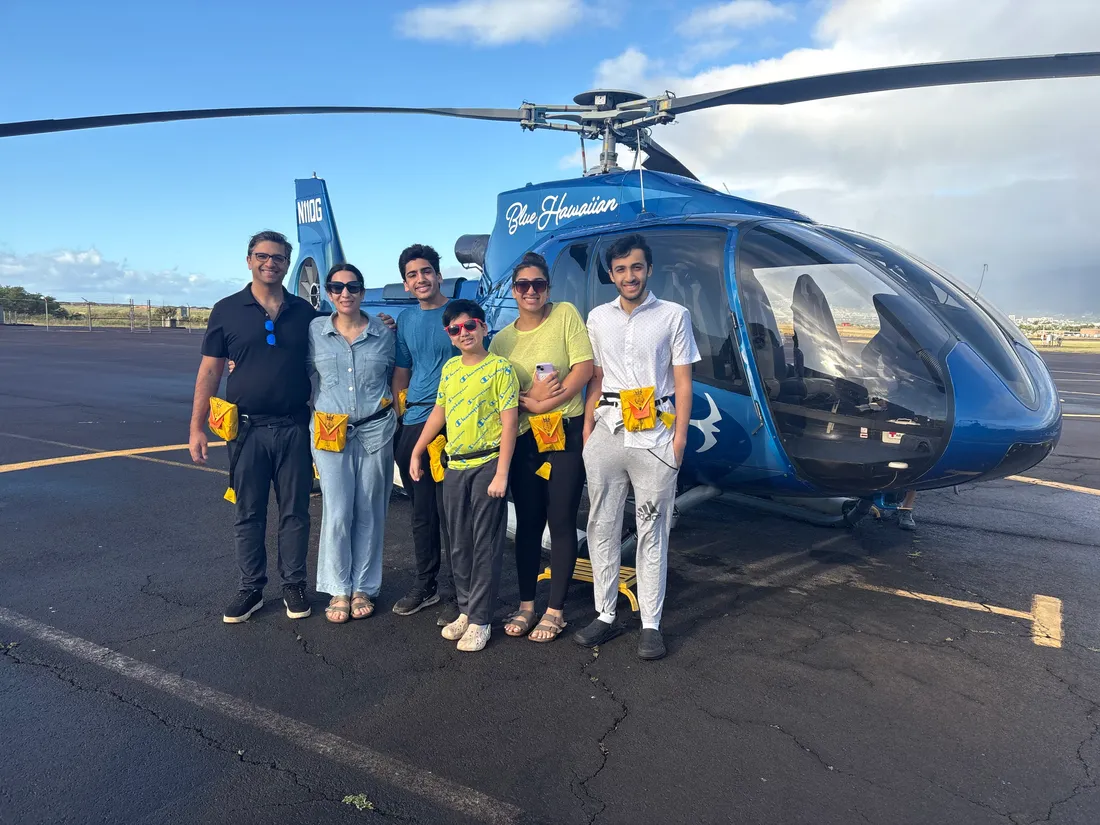 My family beside the helicopter in Hawaii